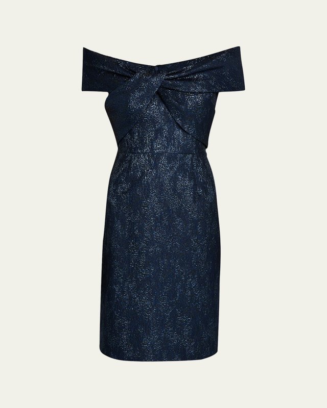 Off-Shoulder Metallic Jacquard Dress